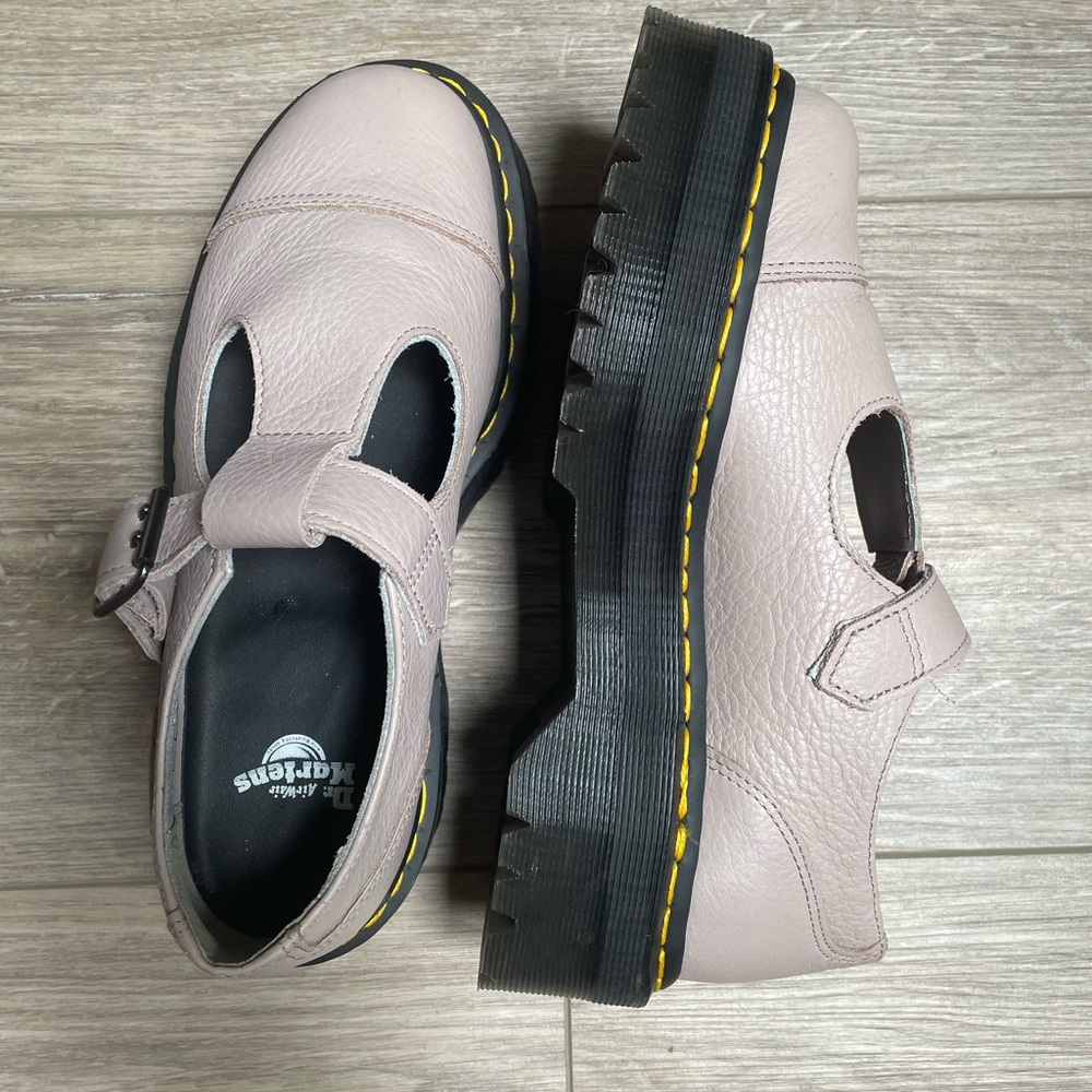 Dr. Martens Taupe Leather Mary Jane Shoes